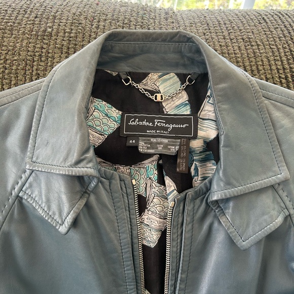 Salvatore Ferragamo Blue Leather Jacket - Picture 2 of 7